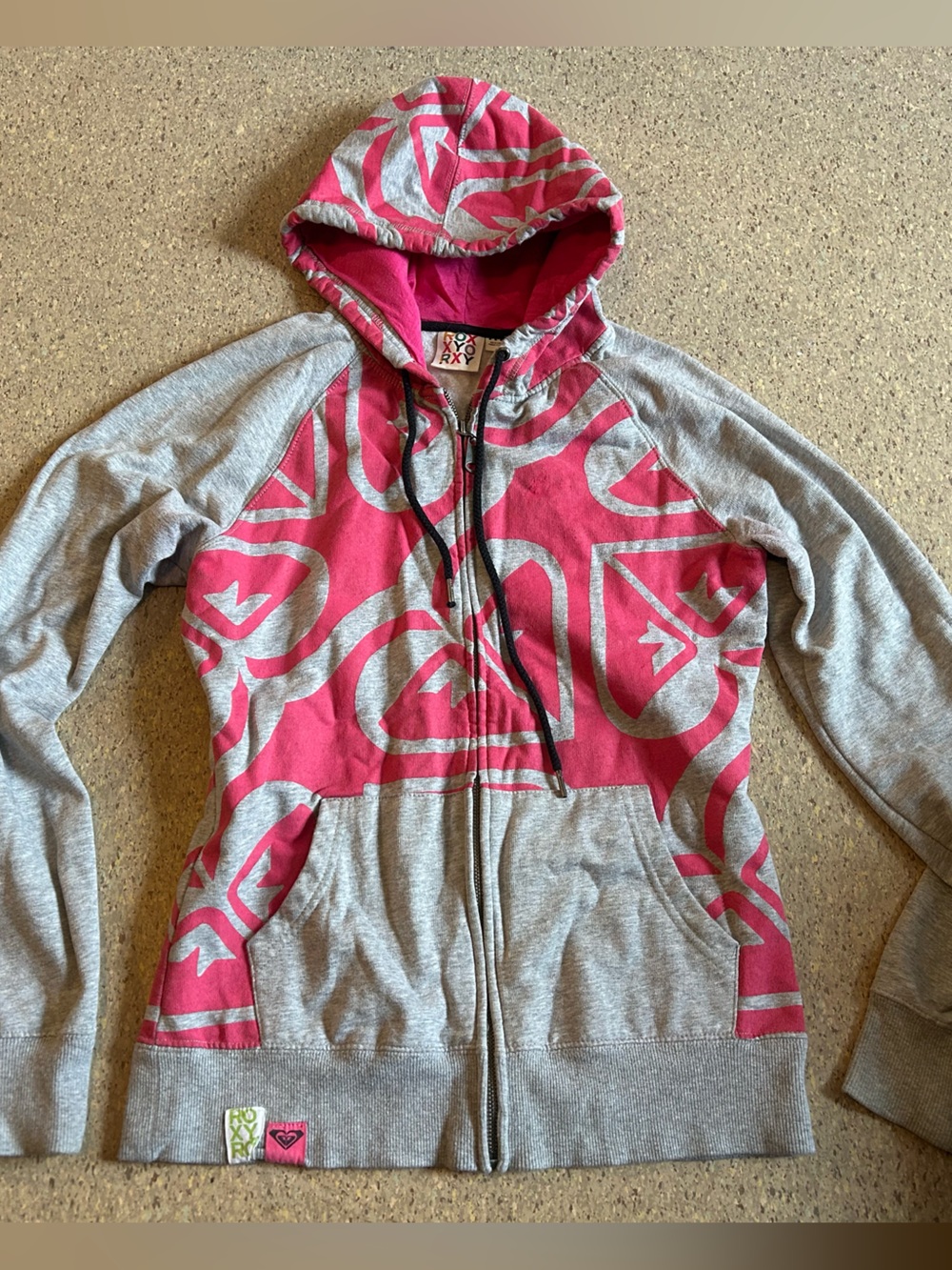 Roxy Girls Pink and Gray Full-Zip Hoodie